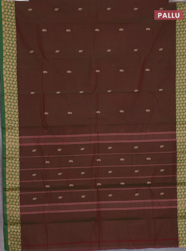 Chettinad cotton saree manthulir green and green with thread woven buttas and thread woven border
