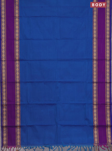 Chettinad cotton saree cs blue and blue with plain body and rettapet thread woven border