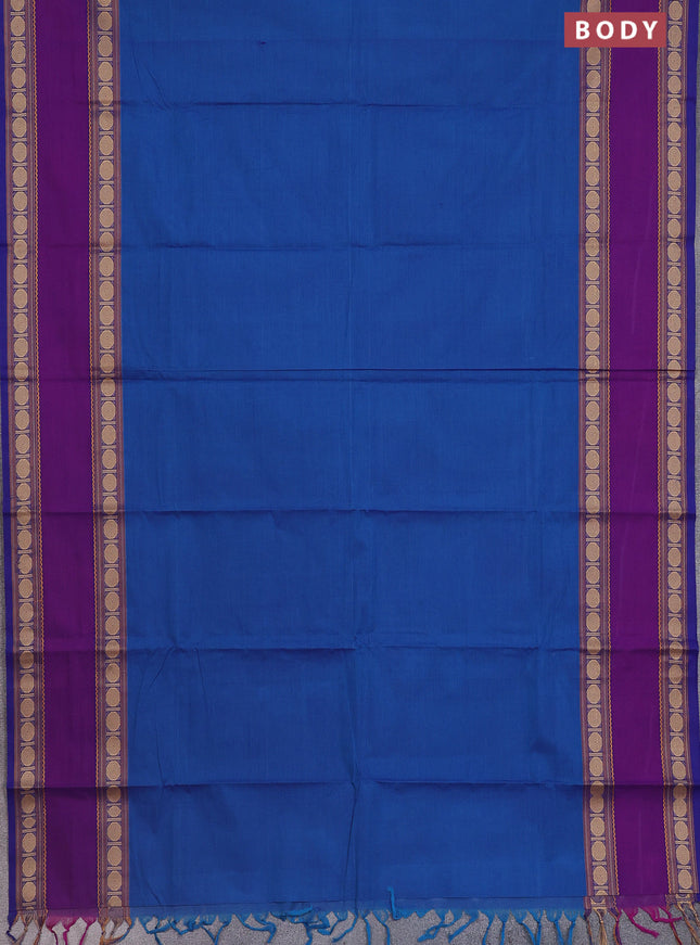 Chettinad cotton saree cs blue and blue with plain body and rettapet thread woven border