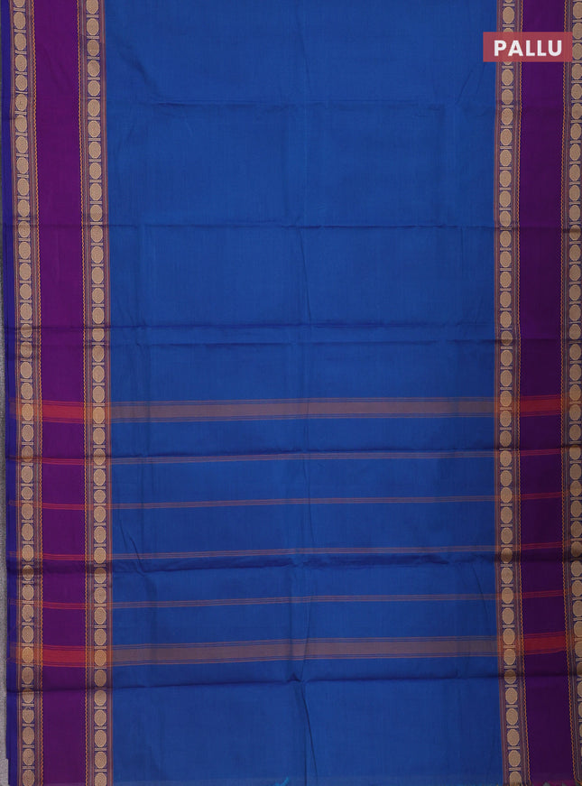Chettinad cotton saree cs blue and blue with plain body and rettapet thread woven border