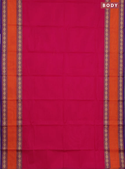 Chettinad cotton saree pink and purple shade with plain body and rettapet thread woven border