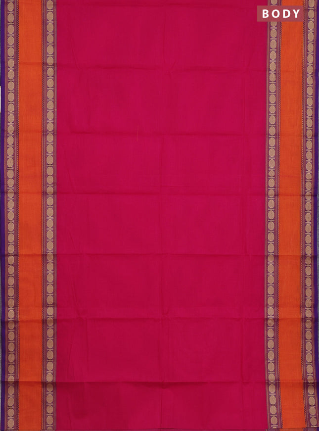Chettinad cotton saree pink and purple shade with plain body and rettapet thread woven border