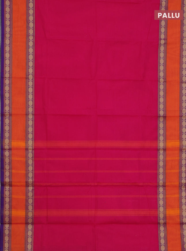 Chettinad cotton saree pink and purple shade with plain body and rettapet thread woven border
