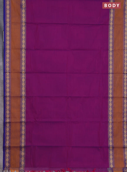 Chettinad cotton saree purple and blue with plain body and rettapet thread woven border