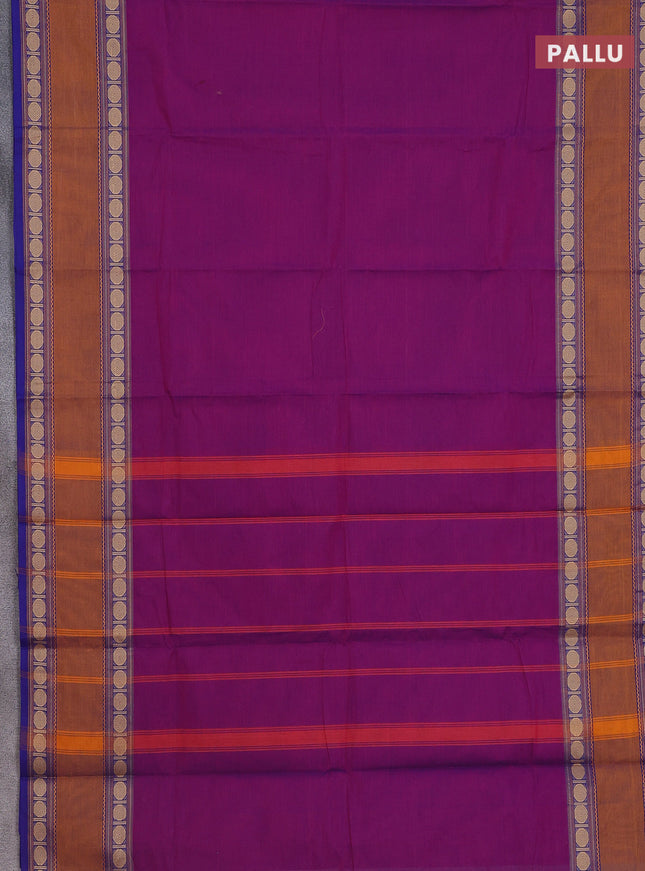 Chettinad cotton saree purple and blue with plain body and rettapet thread woven border
