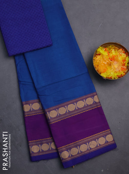 Chettinad cotton saree cs blue and purple with thread woven buttas and rettapet thread woven border