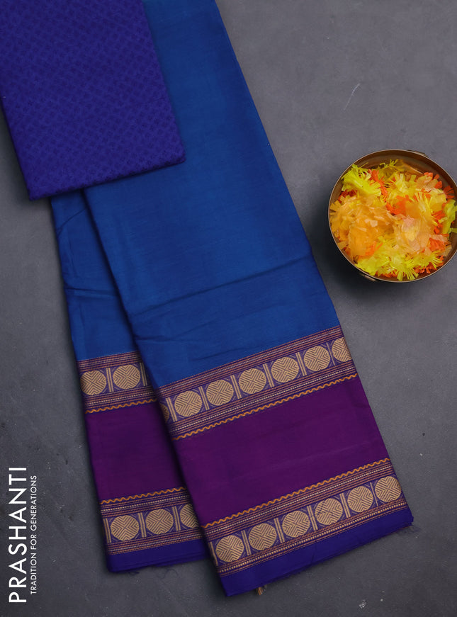 Chettinad cotton saree cs blue and purple with thread woven buttas and rettapet thread woven border