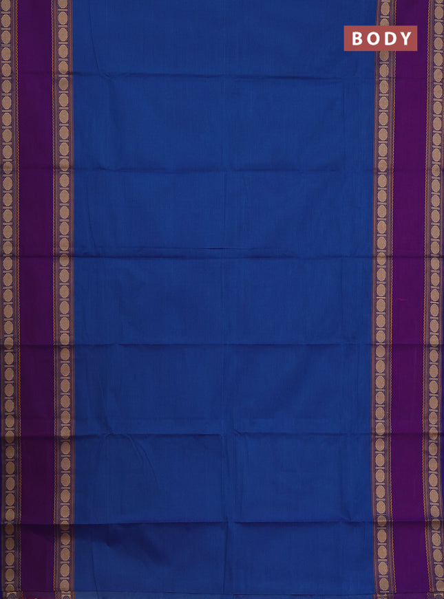 Chettinad cotton saree cs blue and purple with thread woven buttas and rettapet thread woven border
