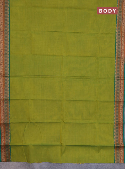 Chettinad cotton saree light green and green with thread woven buttas and thread woven border