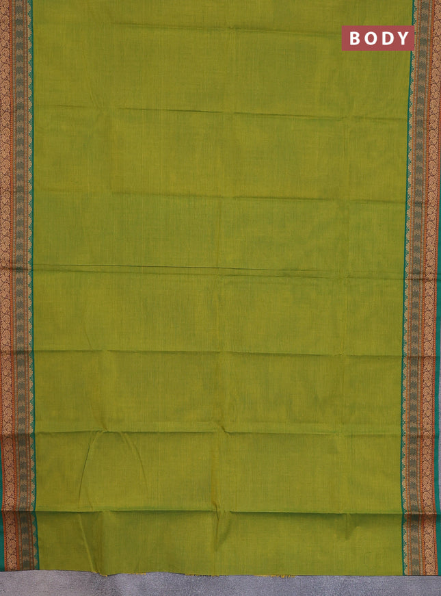 Chettinad cotton saree light green and green with thread woven buttas and thread woven border