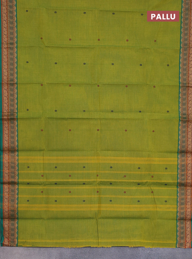 Chettinad cotton saree light green and green with thread woven buttas and thread woven border