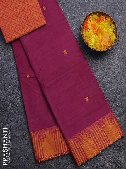 Chettinad cotton saree magenta pink and mustard shade with thread woven buttas and thread woven border