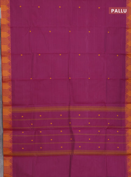 Chettinad cotton saree magenta pink and mustard shade with thread woven buttas and thread woven border