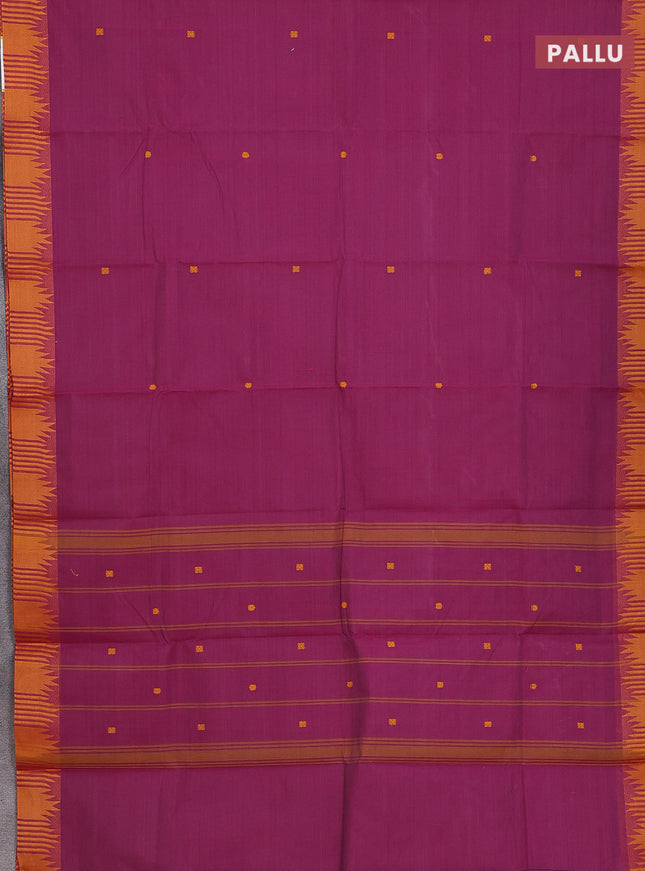 Chettinad cotton saree magenta pink and mustard shade with thread woven buttas and thread woven border