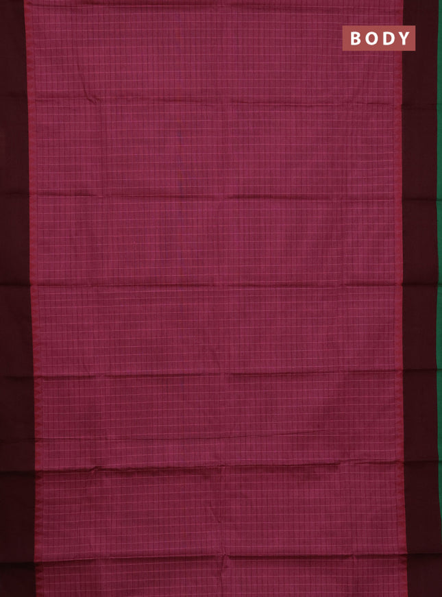 Chettinad cotton saree mauve pink and deep maroon with allover checked pattern and simple border
