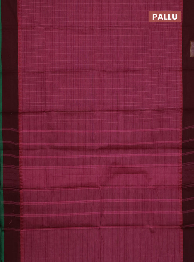 Chettinad cotton saree mauve pink and deep maroon with allover checked pattern and simple border