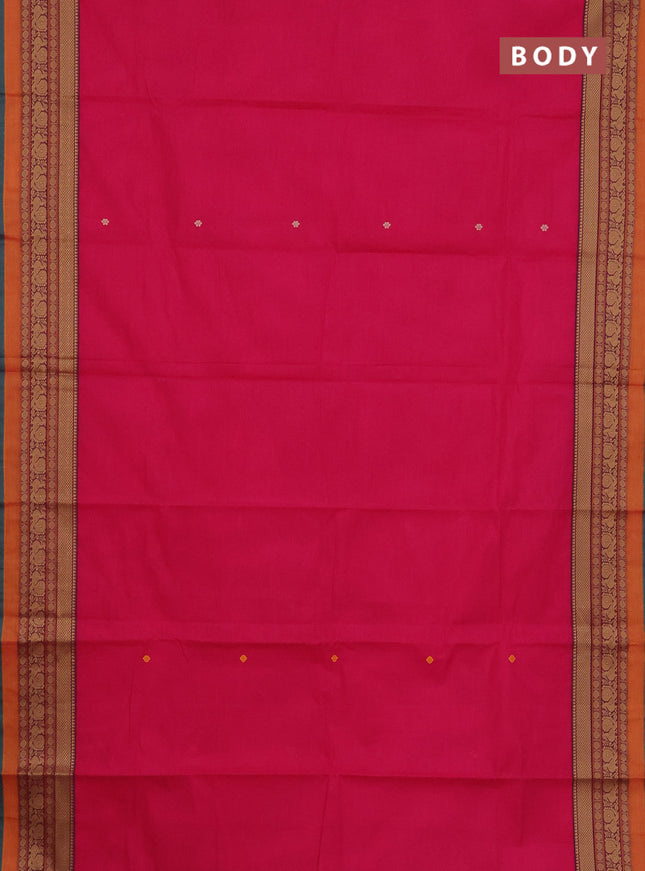 Chettinad cotton saree pink and green with thread woven buttas and thread woven border