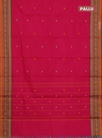 Chettinad cotton saree pink and green with thread woven buttas and thread woven border