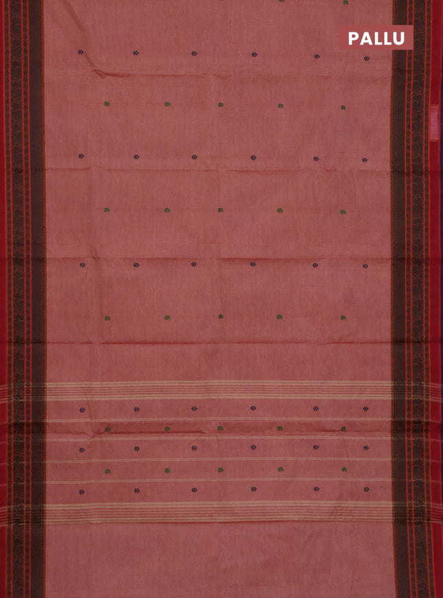 Chettinad cotton saree maroon shade with thread woven buttas and thread woven border