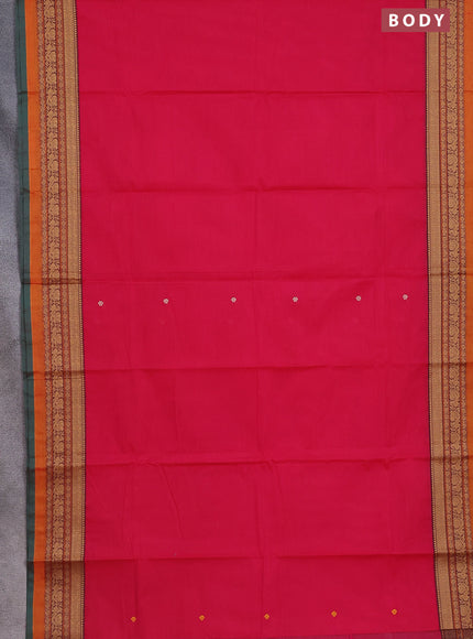 Chettinad cotton saree pink and green with thread woven buttas and thread woven border