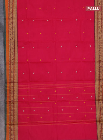 Chettinad cotton saree pink and green with thread woven buttas and thread woven border