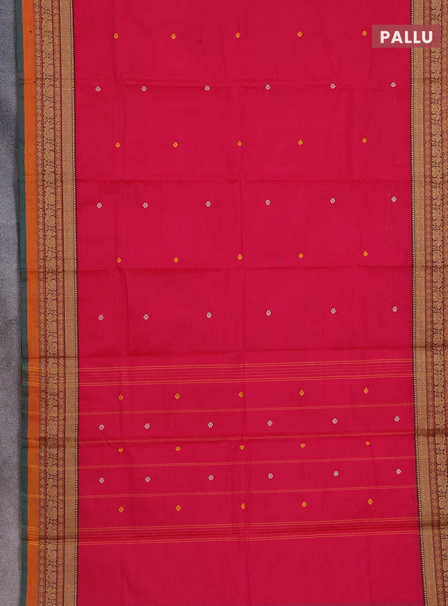 Chettinad cotton saree pink and green with thread woven buttas and thread woven border