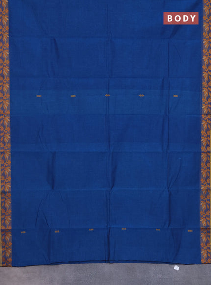 Chettinad cotton saree cs blue and yellow with plain body and thread woven border