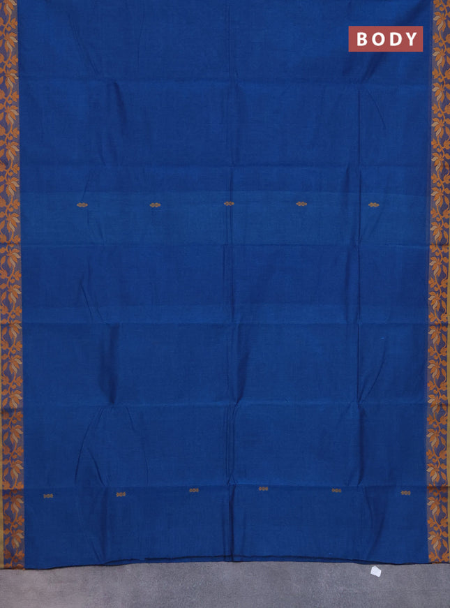 Chettinad cotton saree cs blue and yellow with plain body and thread woven border