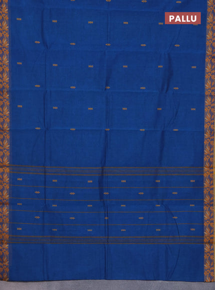Chettinad cotton saree cs blue and yellow with plain body and thread woven border