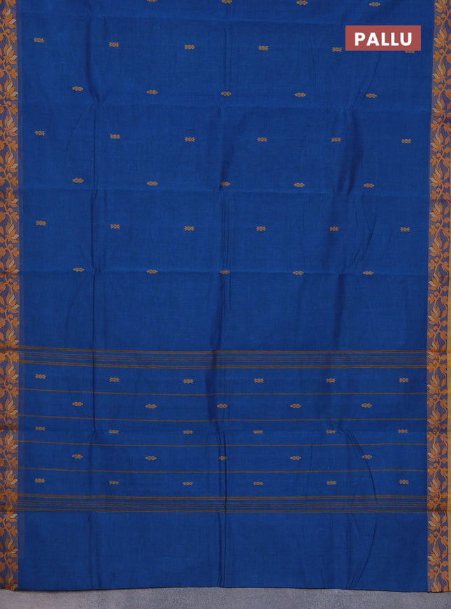 Chettinad cotton saree cs blue and yellow with plain body and thread woven border
