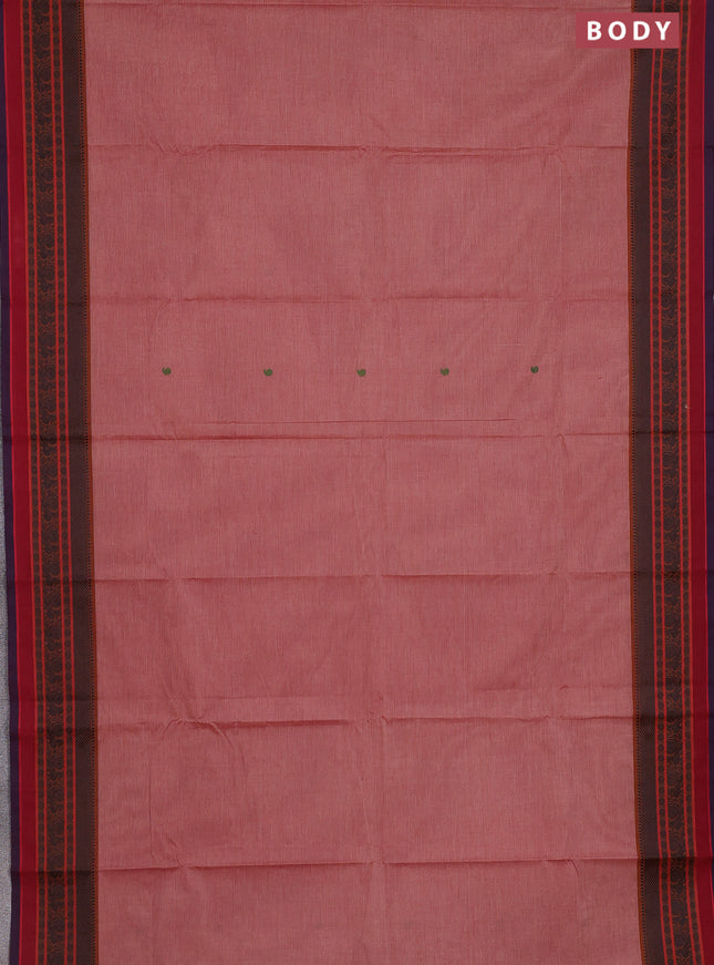 Chettinad cotton saree pastel maroon and brown with thread woven buttas and thread woven border