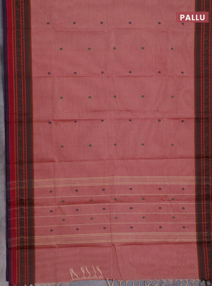 Chettinad cotton saree pastel maroon and brown with thread woven buttas and thread woven border