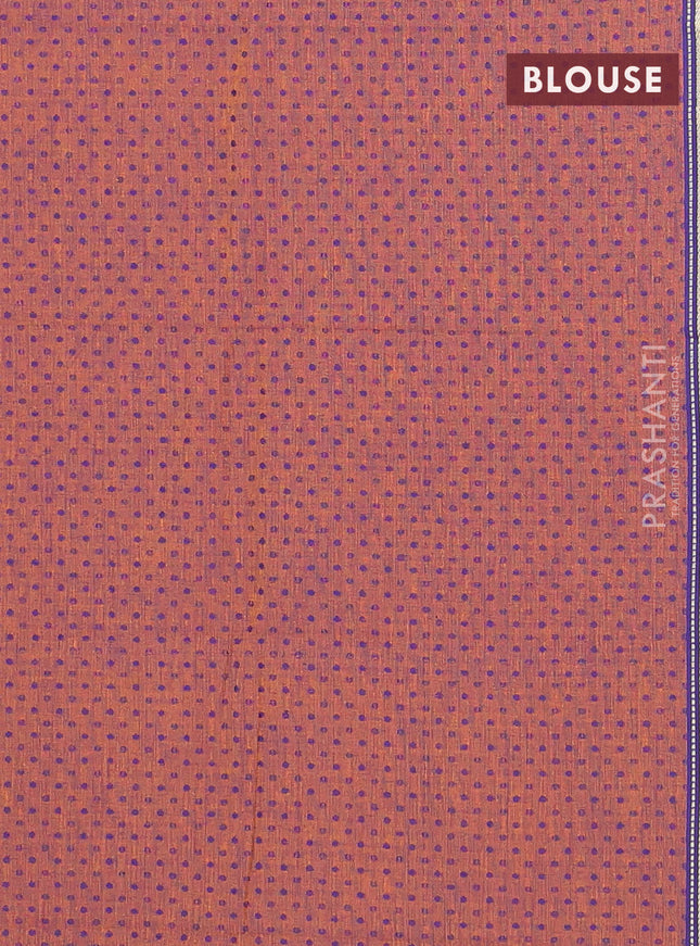 Chettinad cotton saree violet and mustard yellow with allover thread stripes pattern and thread woven simple border