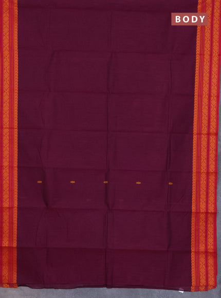 Chettinad cotton saree magenta pink and pink with plain body and thread woven border