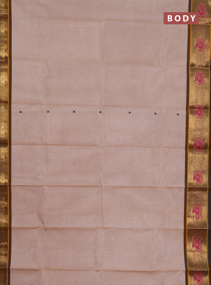 Chettinad cotton saree beige and brown with thread woven buttas and zari woven border