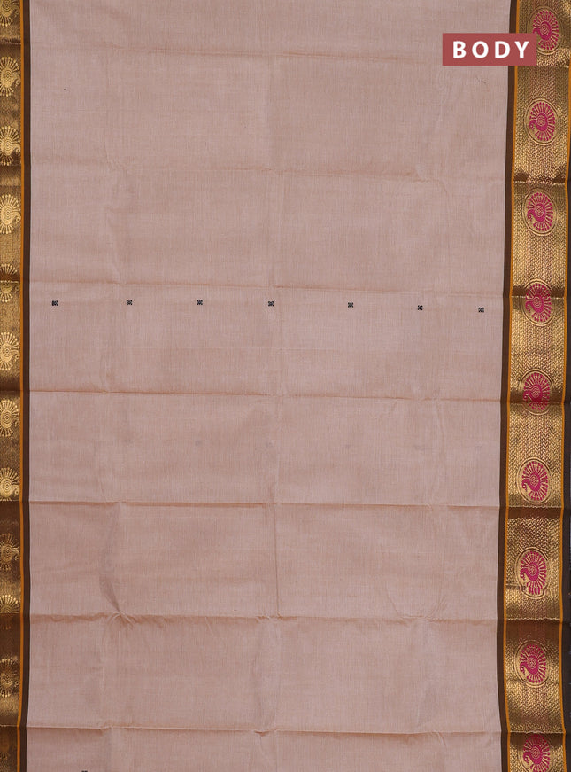 Chettinad cotton saree beige and brown with thread woven buttas and zari woven border