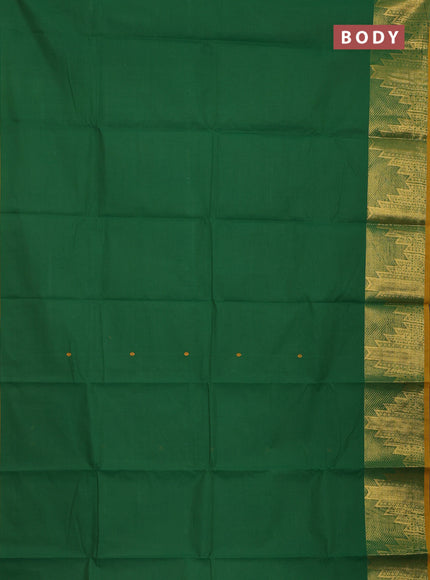 Chettinad cotton saree green and mustard yellow with thread woven buttas and temple design zari woven border