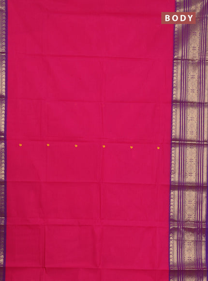 Chettinad cotton saree pink and purple with thread woven buttas and long zari woven border