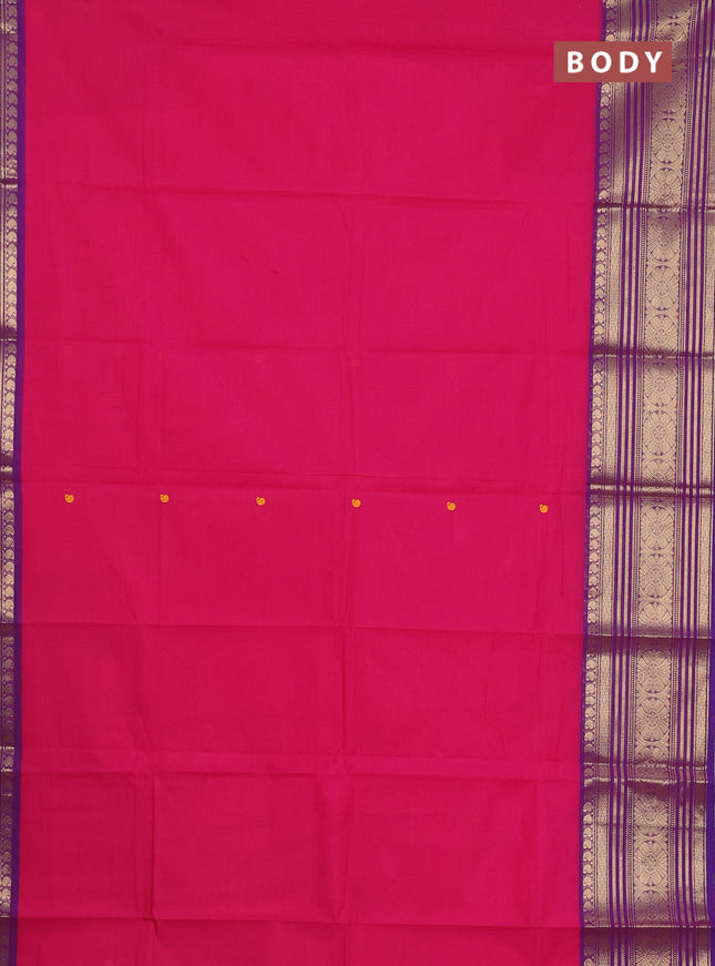 Chettinad cotton saree pink and purple with thread woven buttas and long zari woven border