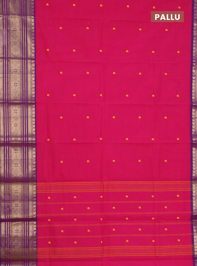 Chettinad cotton saree pink and purple with thread woven buttas and long zari woven border