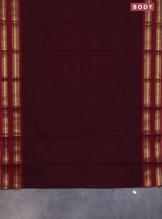 Chettinad cotton saree deep maroon and maroon with thread woven buttas and rettapet zari woven border