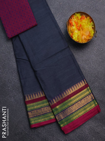 Chettinad cotton saree grey and pink with thread woven buttas and zari woven border