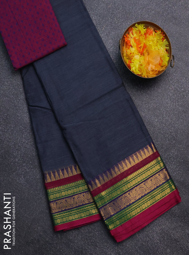 Chettinad cotton saree grey and pink with thread woven buttas and zari woven border