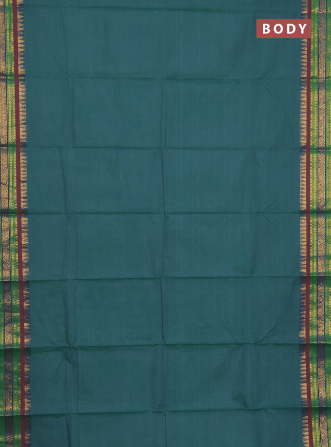 Chettinad cotton saree teal green and pink with thread woven buttas and zari woven border