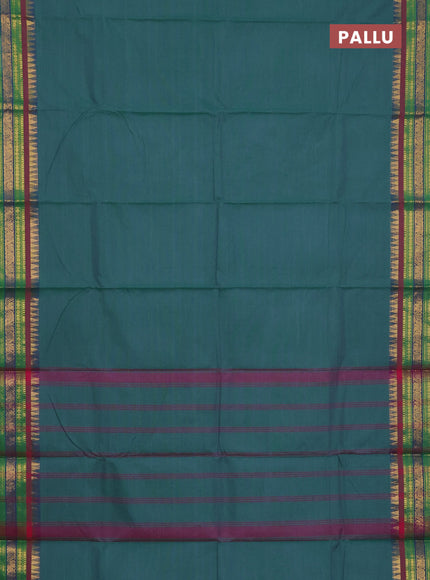Chettinad cotton saree teal green and pink with thread woven buttas and zari woven border