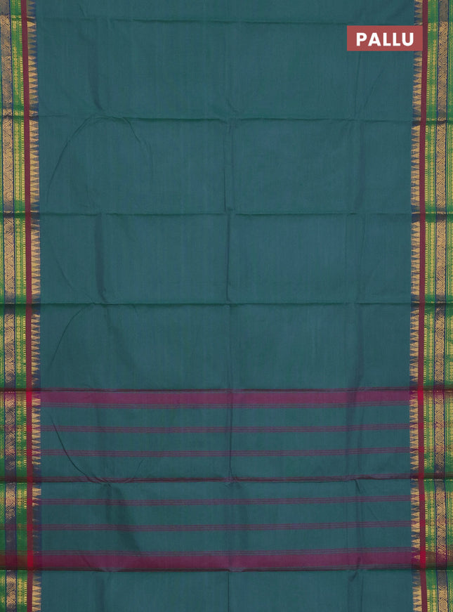 Chettinad cotton saree teal green and pink with thread woven buttas and zari woven border