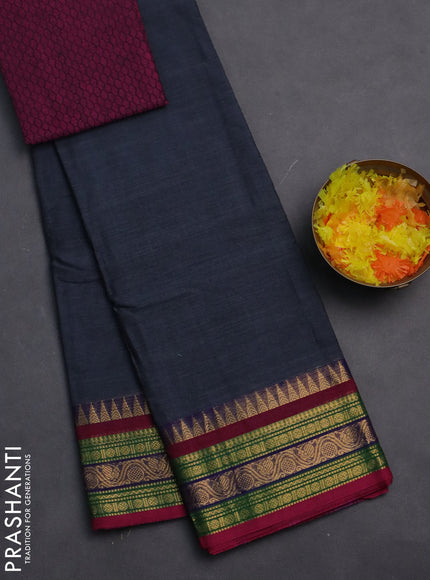 Chettinad cotton saree grey and pink with thread woven buttas and zari woven border