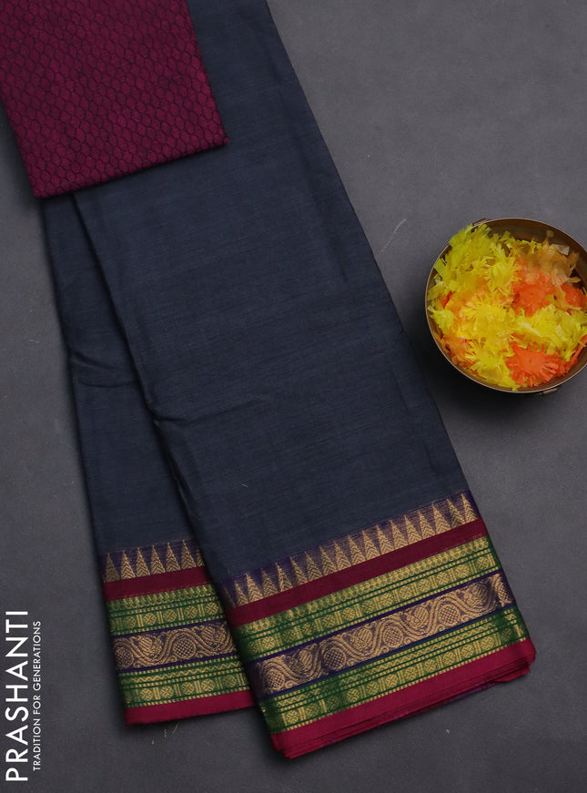 Chettinad cotton saree grey and pink with thread woven buttas and zari woven border