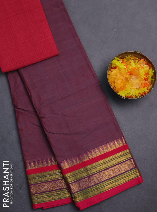 Chettinad cotton saree maroon shade and pink with thread woven buttas and zari woven border