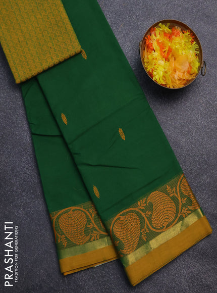 Chettinad cotton saree green and yellow with thread woven buttas and thread & zari woven border